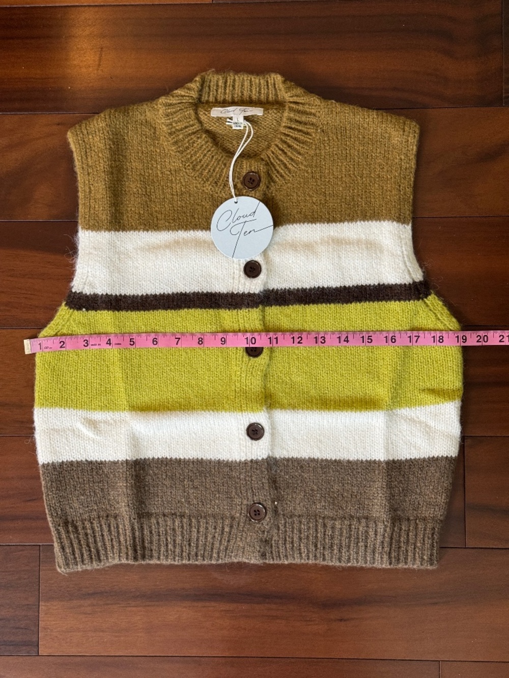 SLEEVELESS BUTTON UP COLOR BLOCK STRIPES SWEATER VEST TOP SIZE LARGE - NWT - Picture 12 of 15